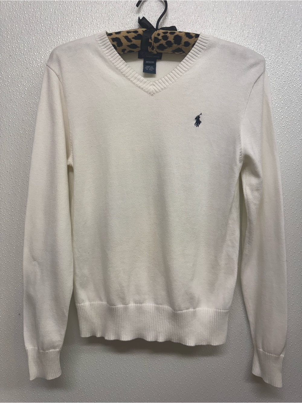 Boys Polo by Ralph Lauren Cream V-Neck Sweater with Navy Pony Sz 12/14